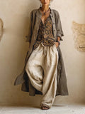 Abito casual in  3 Pezzi Suits Vintage Geometric Pattern Print Street Outfits Sexy V-neck Top & Long Pant & Cardigan Set
